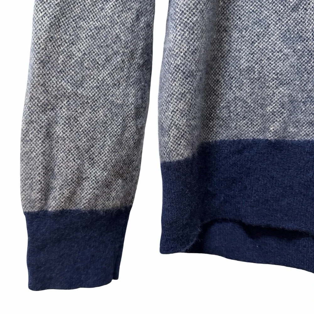 J Crew Mens Tipped Cashmere Hoodie Sweater Size XXL Navy Blue Birds-Eye Luxury